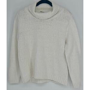 Liz Claiborne Lizwear Jeans White Cotton Knit Turtleneck Sweater Size Petite M